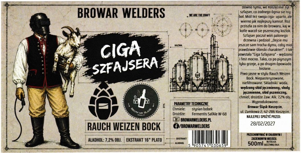 (107) ETYKIETA CIGA SZFAJSERA RAUCH WEIZEN BOCK - Browar Welders - sklep internetowy
