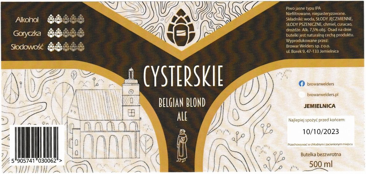 (15) ETYKIETA WELDERS CYSTERSKIE BELGIAN BLOND ALE/IPA - Browar Welders - sklep internetowy