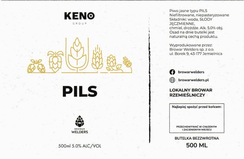 (51) ETYKIETA KENO PILS BIAŁA (wersja polska) - Browar Welders - sklep internetowy