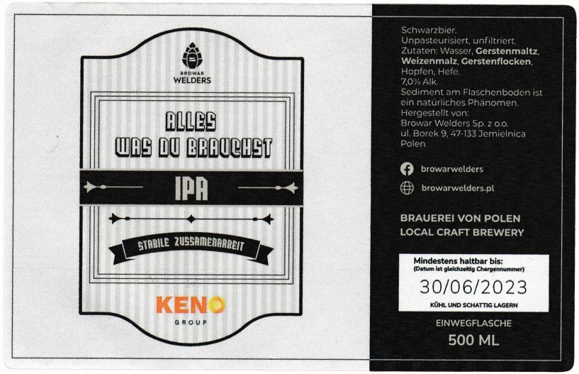 (54) ETYKIETA KENO IPA (BRĄZOWA) - Browar Welders - sklep internetowy