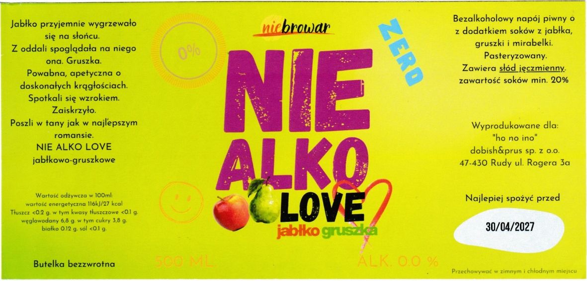 (58) ETYKIETA NIE ALKO LOVE JABŁKO GRUSZKA - Browar Welders - sklep internetowy