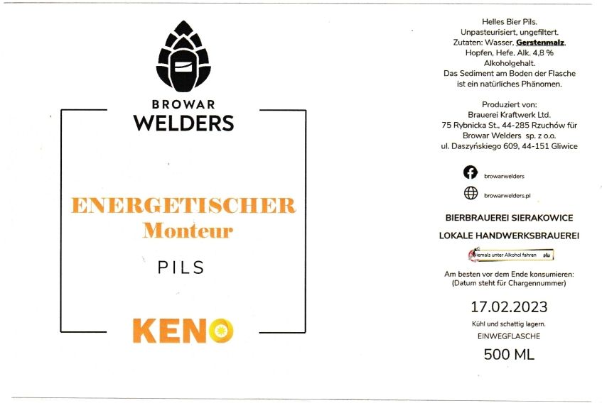 (95) ETYKIETA ENERGETISCHER MONTEUR PILS - Browar Welders - sklep internetowy