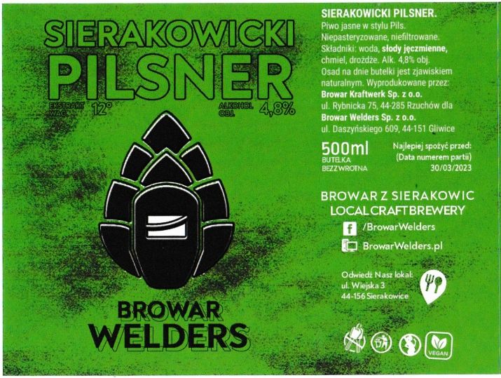 (95) ETYKIETA SIERAKOWICKI PILSNER - Browar Welders - sklep internetowy