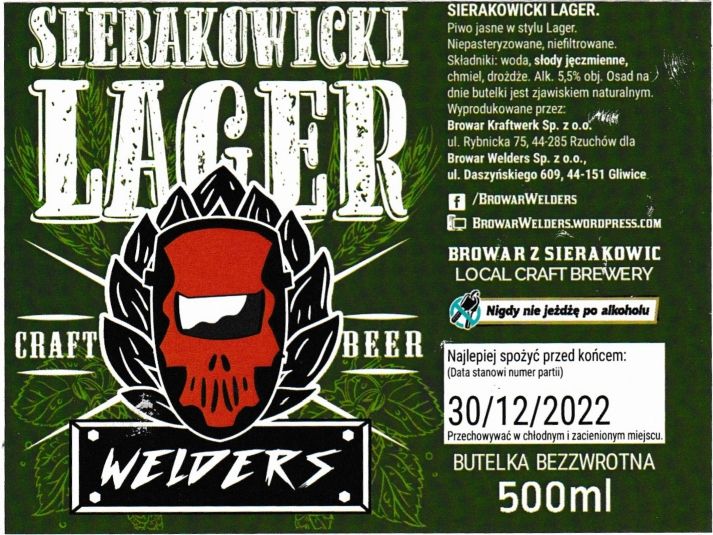 (96) ETYKIETA SIERAKOWICKI LAGER - Browar Welders - sklep internetowy