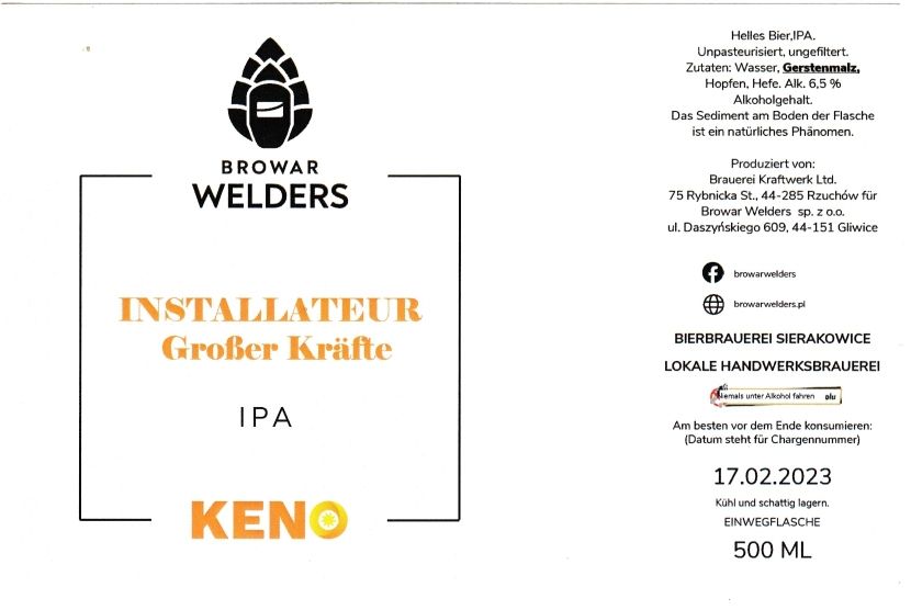 (97) ETYKIETA INSTALLATEUR - Browar Welders - sklep internetowy