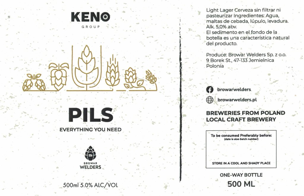 Etykieta KENO PILS (edycja Hiszpania) - Browar Welders - sklep ineternetowy