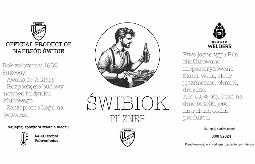 Etykieta Piłkarska ŚWIBIOK PILZNER - NAPRZÓD ŚWIBIE - Browar Welders - sklep ineternetowy