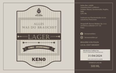 Etykieta KENO LAGER BRĄZOWA (wersja niemiecka) - Browar Welders - sklep ineternetowy