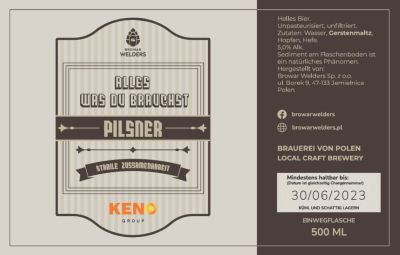 Etykieta KENO PILSNER BRĄZOWA (wersja niemiecka) - data 30/06/2023 - Browar Welders - sklep ineternetowy