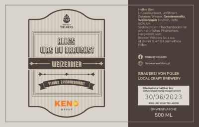 Etykieta KENO WEIZENBIER BRĄZOWA (wersja niemiecka) - Browar Welders - sklep ineternetowy